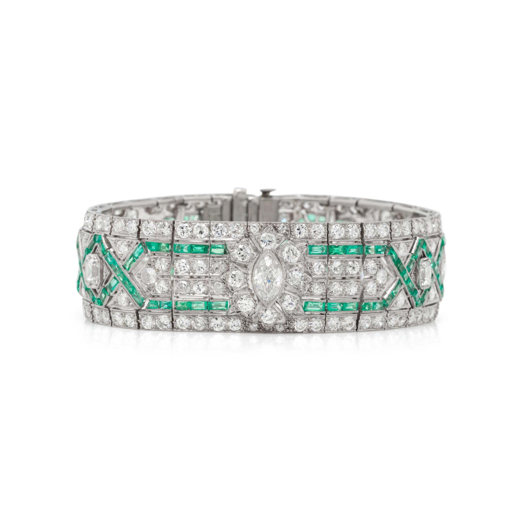 ART DECO, DIAMOND AND EMERALD BRACELET