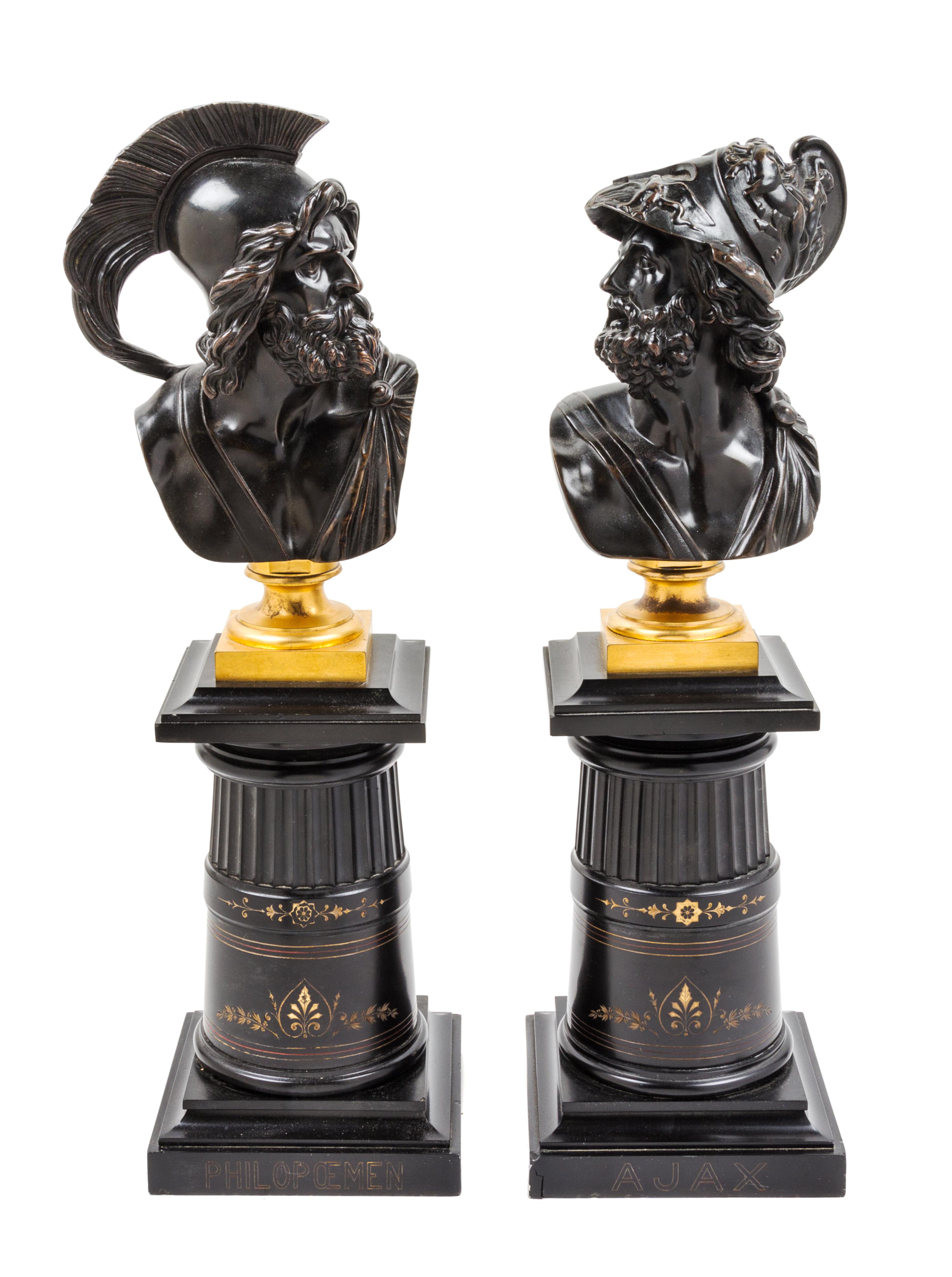 A Pair of Continental Bronze Busts Height of taller 21 1/4 inches. — 19TH CENTURY