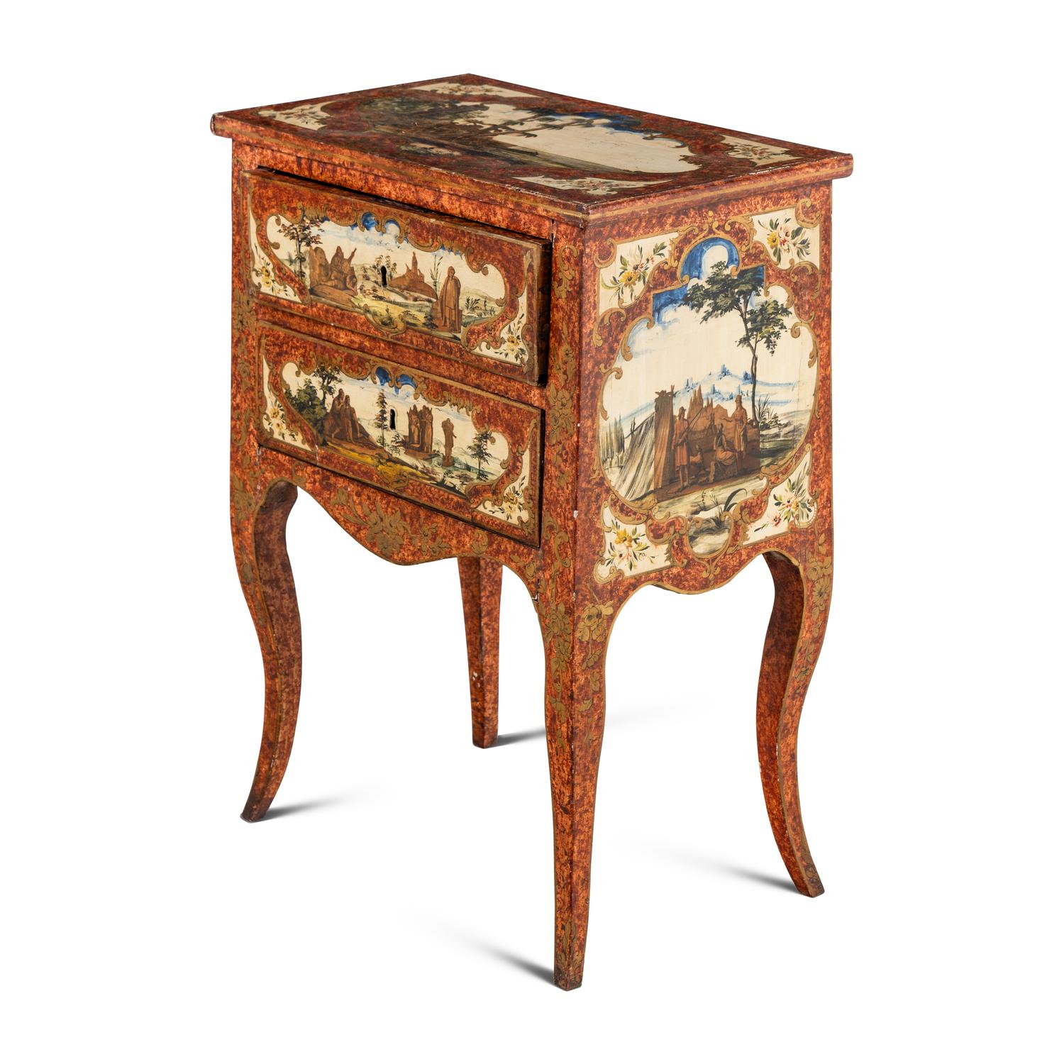 An Italian Polychrome Painted and Decoupage Side Table