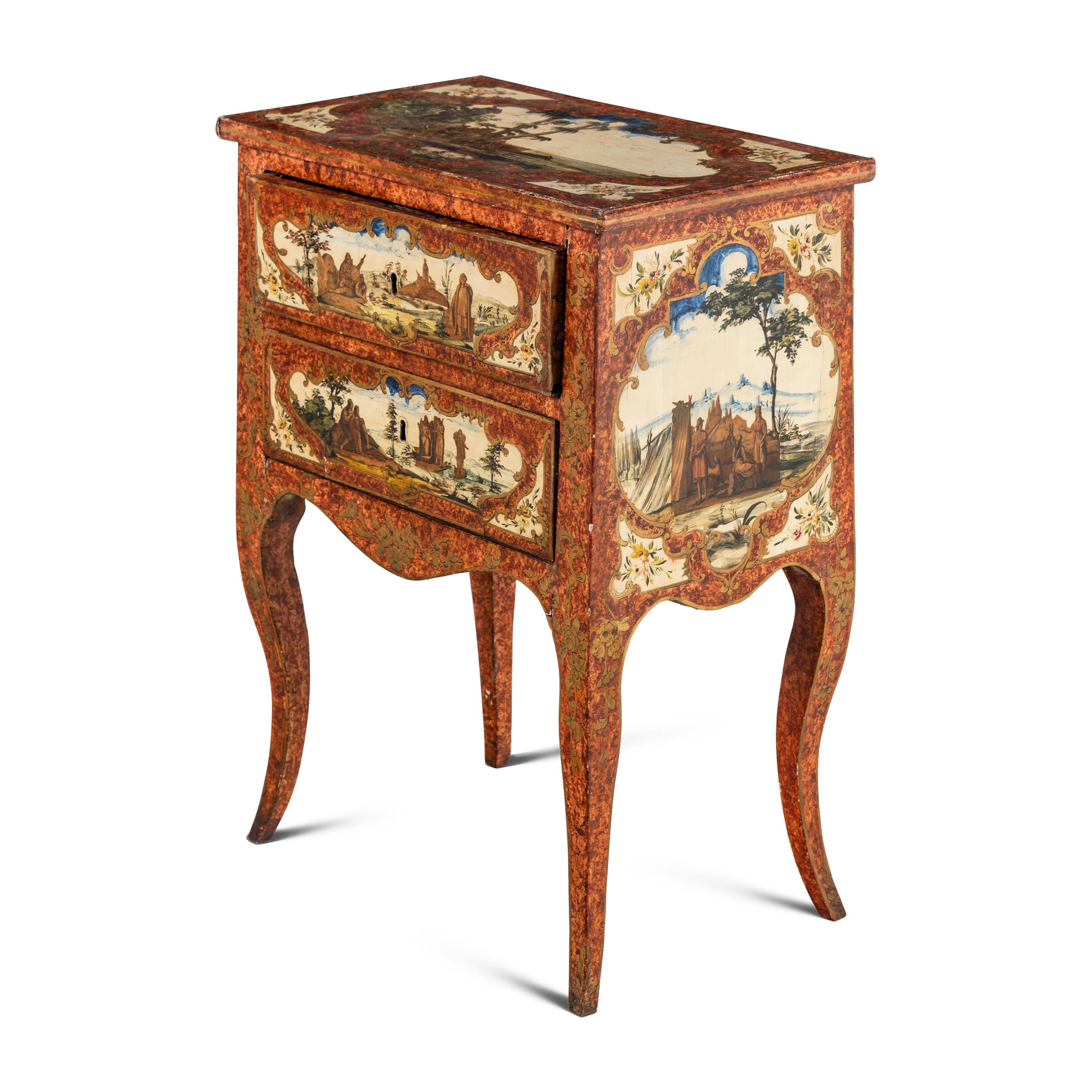 An Italian Polychrome Painted and Decoupage Side Table