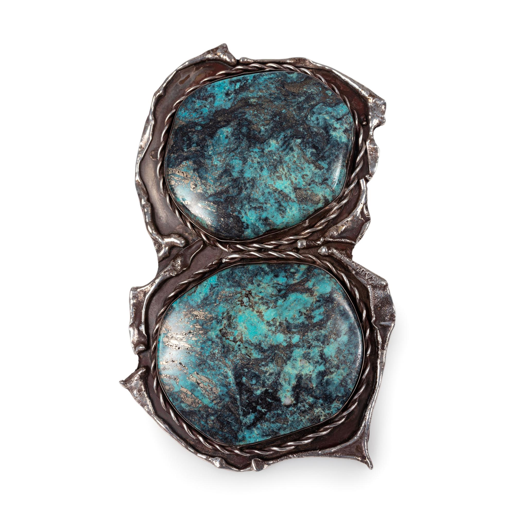 A Large Navajo Silver and Turquoise Cuff Bracelet
