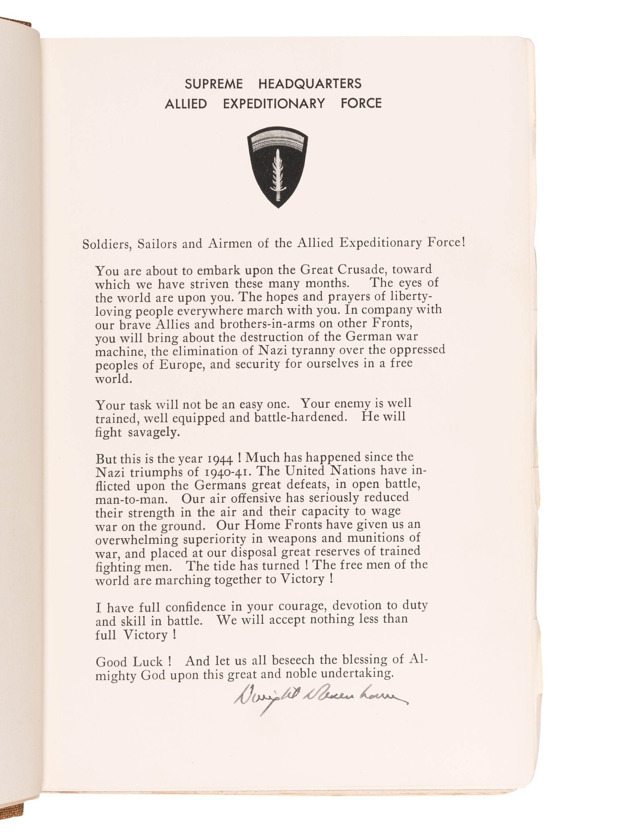 EISENHOWER, Dwight D. (1890-1969). Crusade in Europe . New York: Doubleday, 1948.