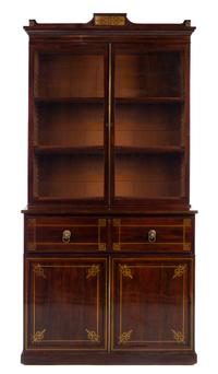 A Regency Brass Inlaid Rosewood Secretary Bookcase Height 95 3/8 x width 47 x depth 21 1/2 inches. — 19TH CENTURY