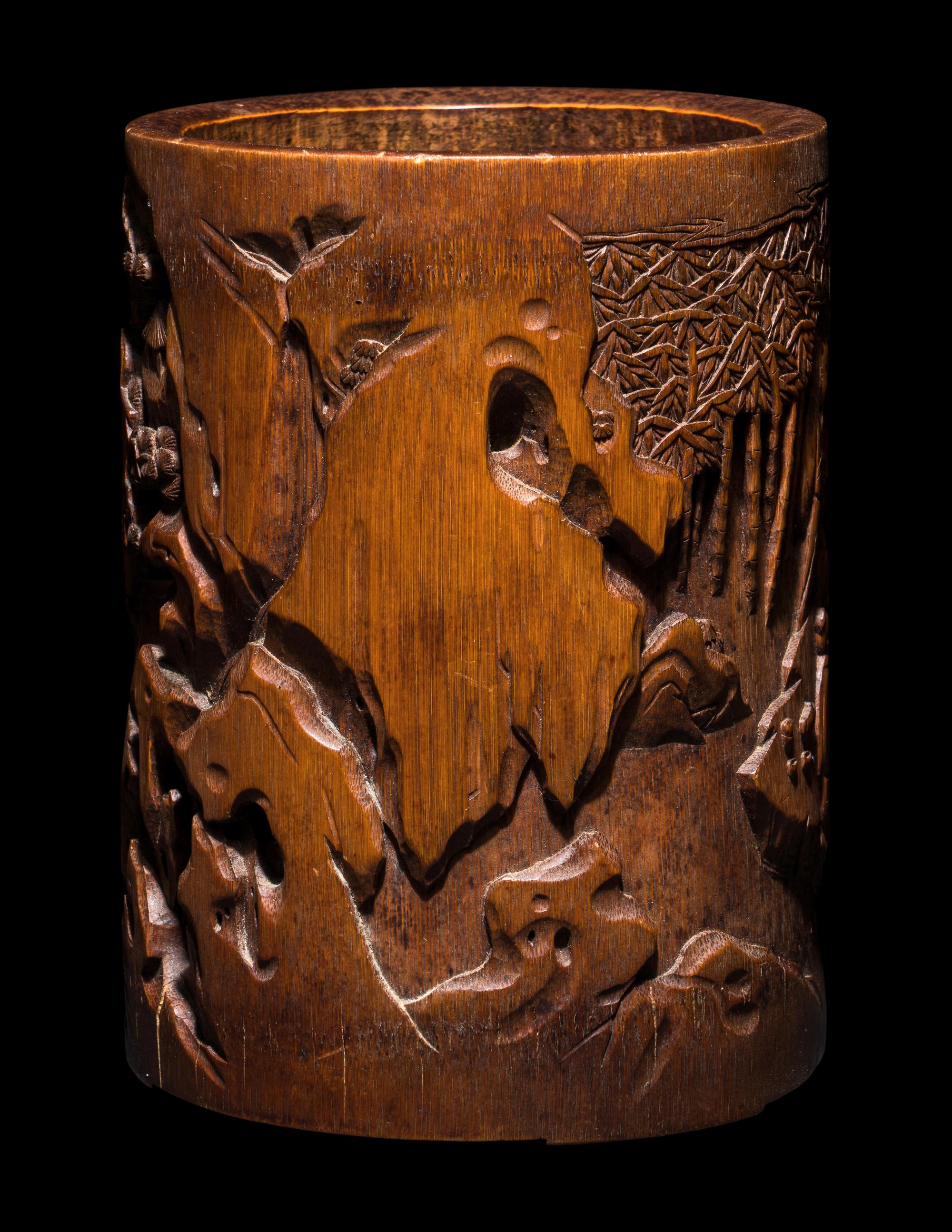 A Chinese Carved Bamboo 'Scholars' Brushpot, Bitong