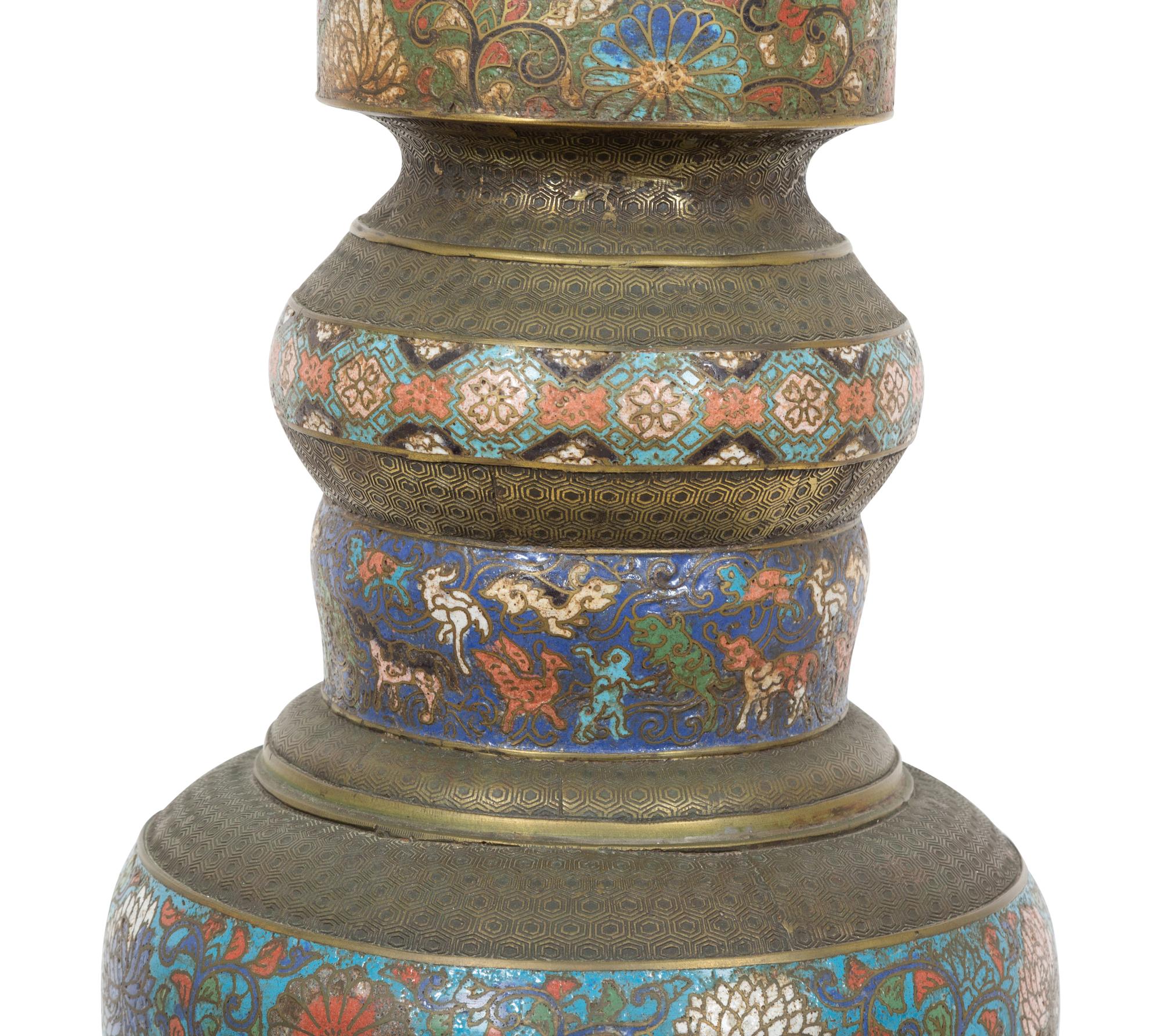 A Chinese Cloisonné Tall Lamp