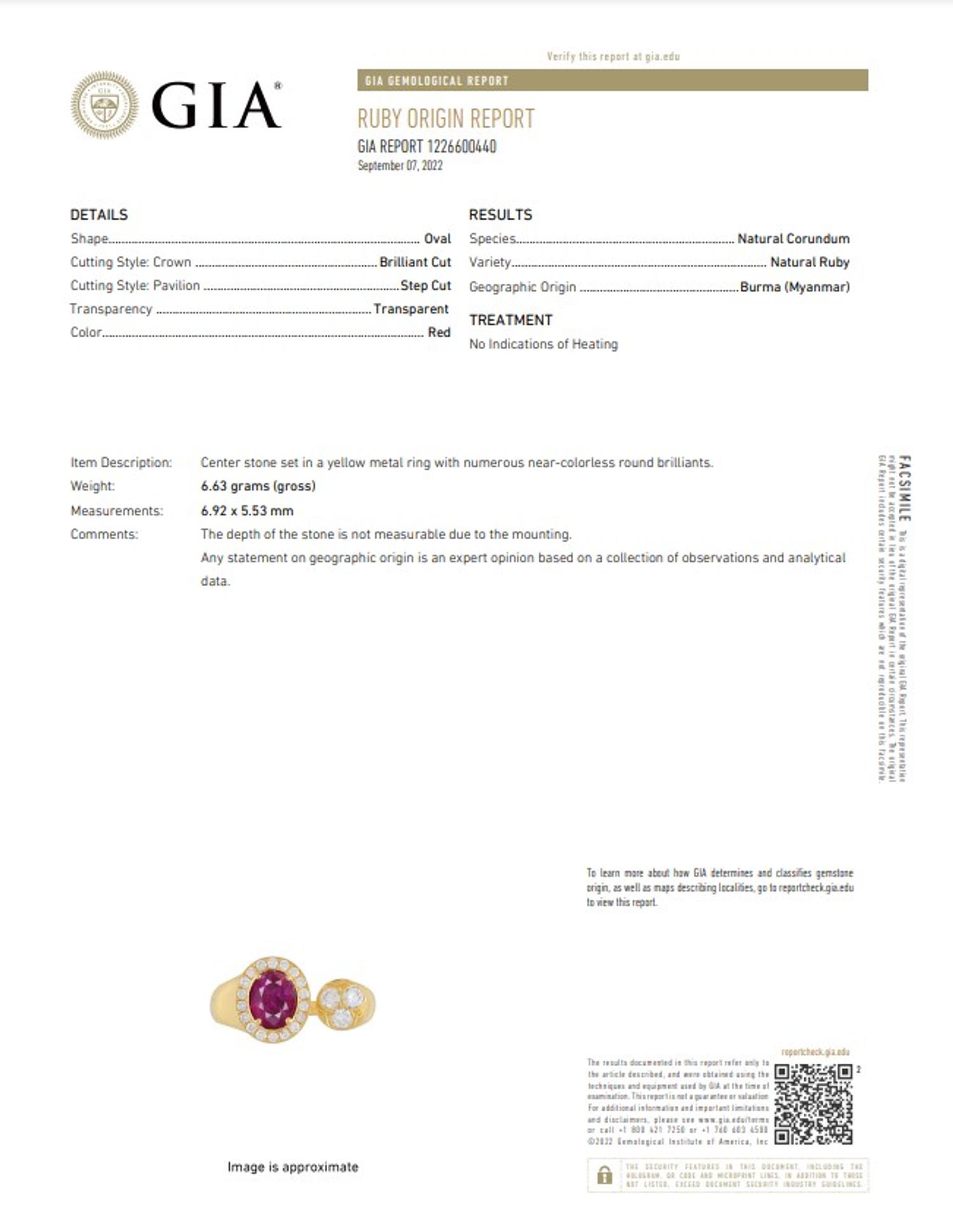 UNHEATED BURMESE RUBY AND DIAMOND RING