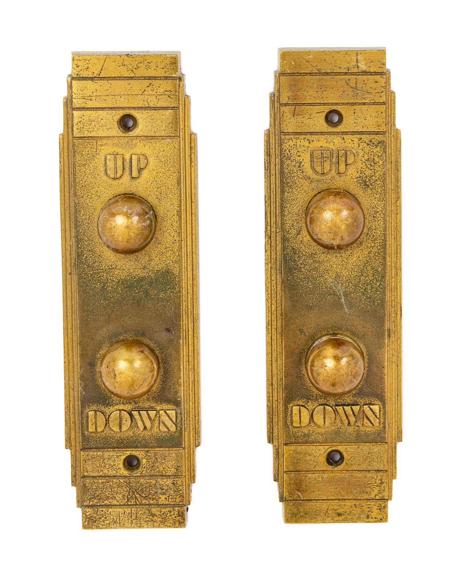A Pair of Century of Progress Sky Ride Elevator Button Plaques, Otis Elevator Co. Height 8 1/8 inches. — CIRCA 1933
