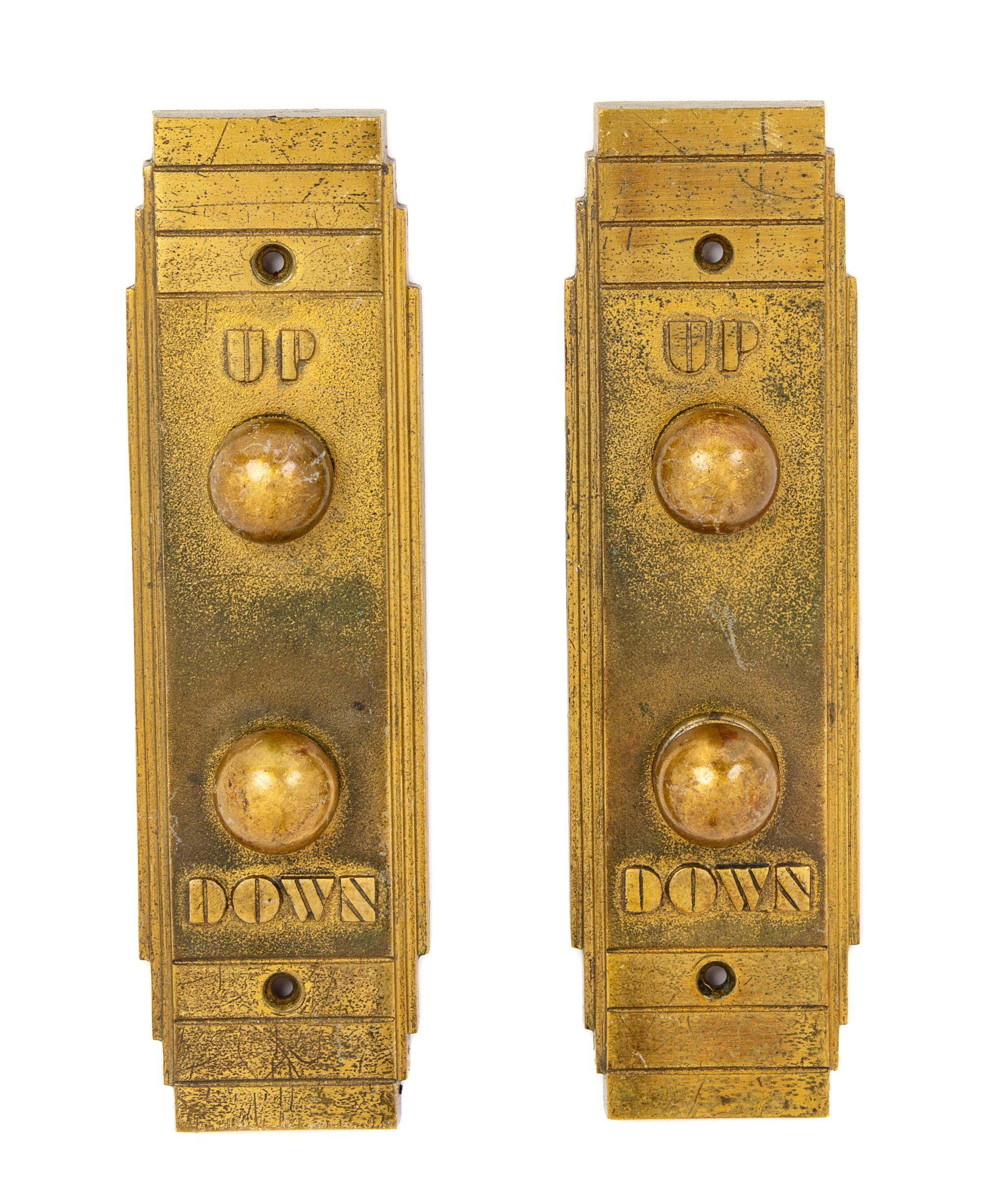 A Pair of Century of Progress Sky Ride Elevator Button Plaques, Otis Elevator Co. Height 8 1/8 inches. — CIRCA 1933