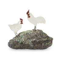 A semiprecious hardstone group of roosters apparently unmarked, 20th century