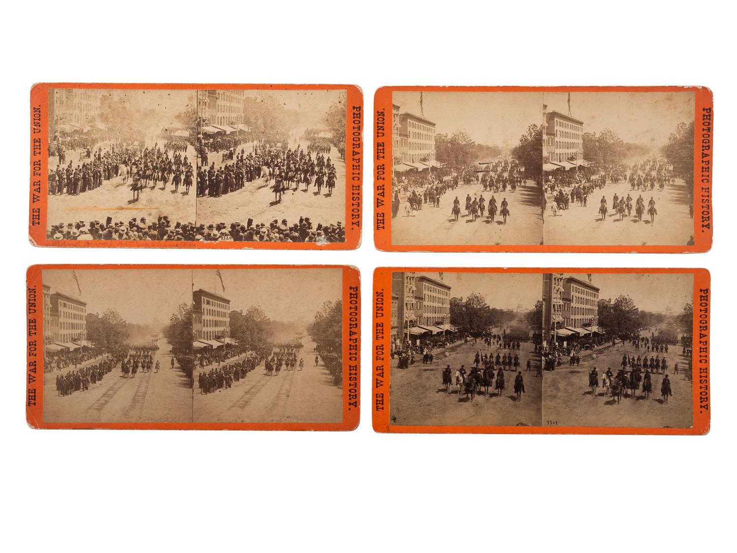 [CIVIL WAR]. A group of 38 stereoviews, highlighted by images of the Grand Review at Washington, DC, the National Cemetery and other locations in Arlington, VA, and later aviation views.