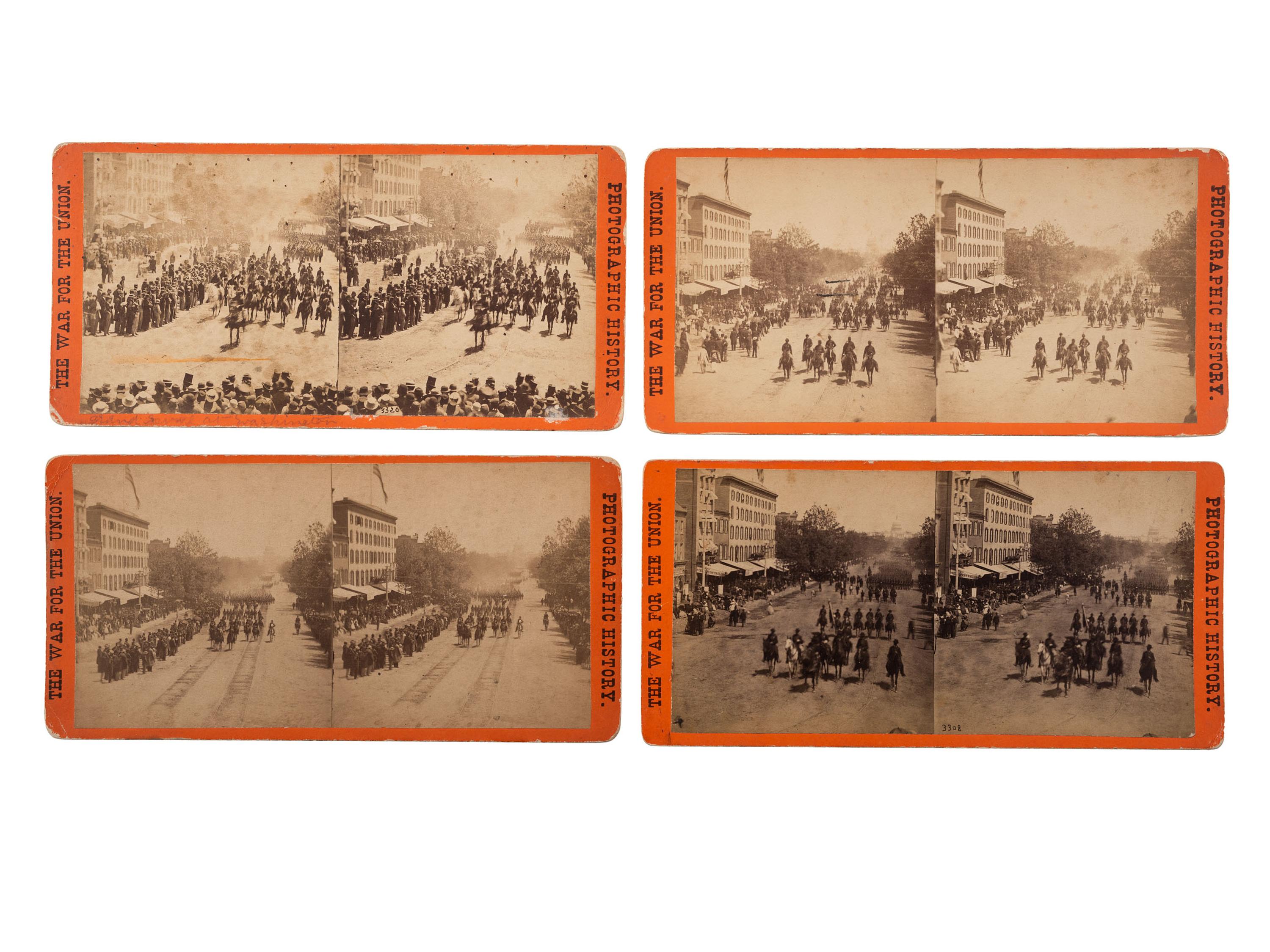 [CIVIL WAR]. A group of 38 stereoviews, highlighted by images of the Grand Review at Washington, DC, the National Cemetery and other locations in Arlington, VA, and later aviation views.