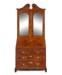 A George I Burr Yew Wood Secretary Bookcase