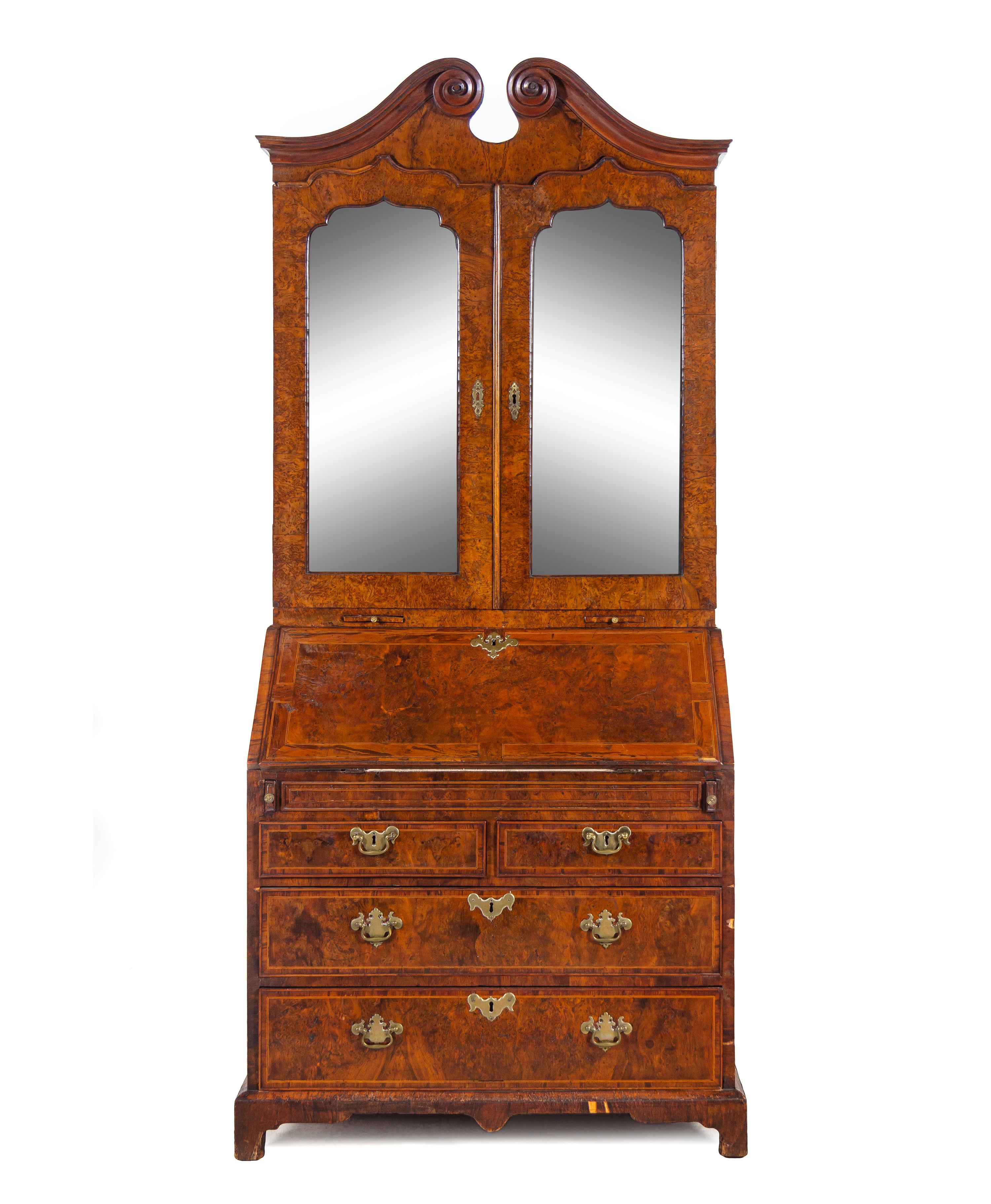 A George I Burr Yew Wood Secretary Bookcase