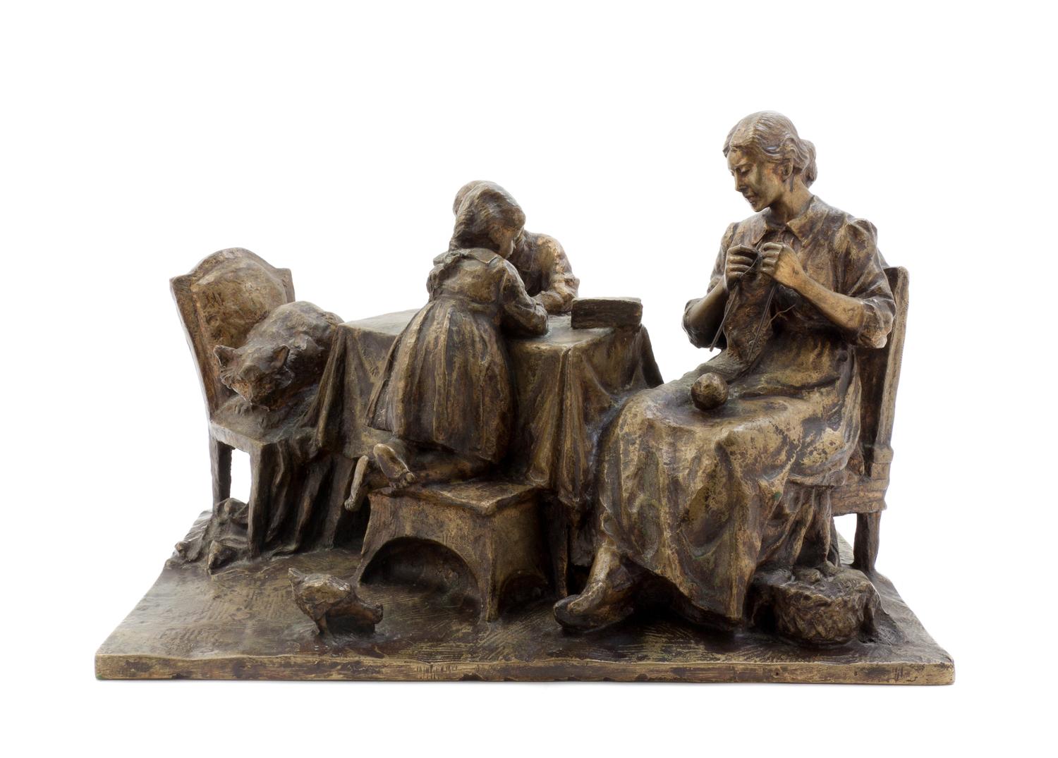 An Italian Bronze Figural Group, E. Gianetti, Width 15 1/2 inches.