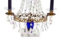 A Swedish Neoclassical Gilt Bronze Mounted Cut Glass Two-Light Candelabrum