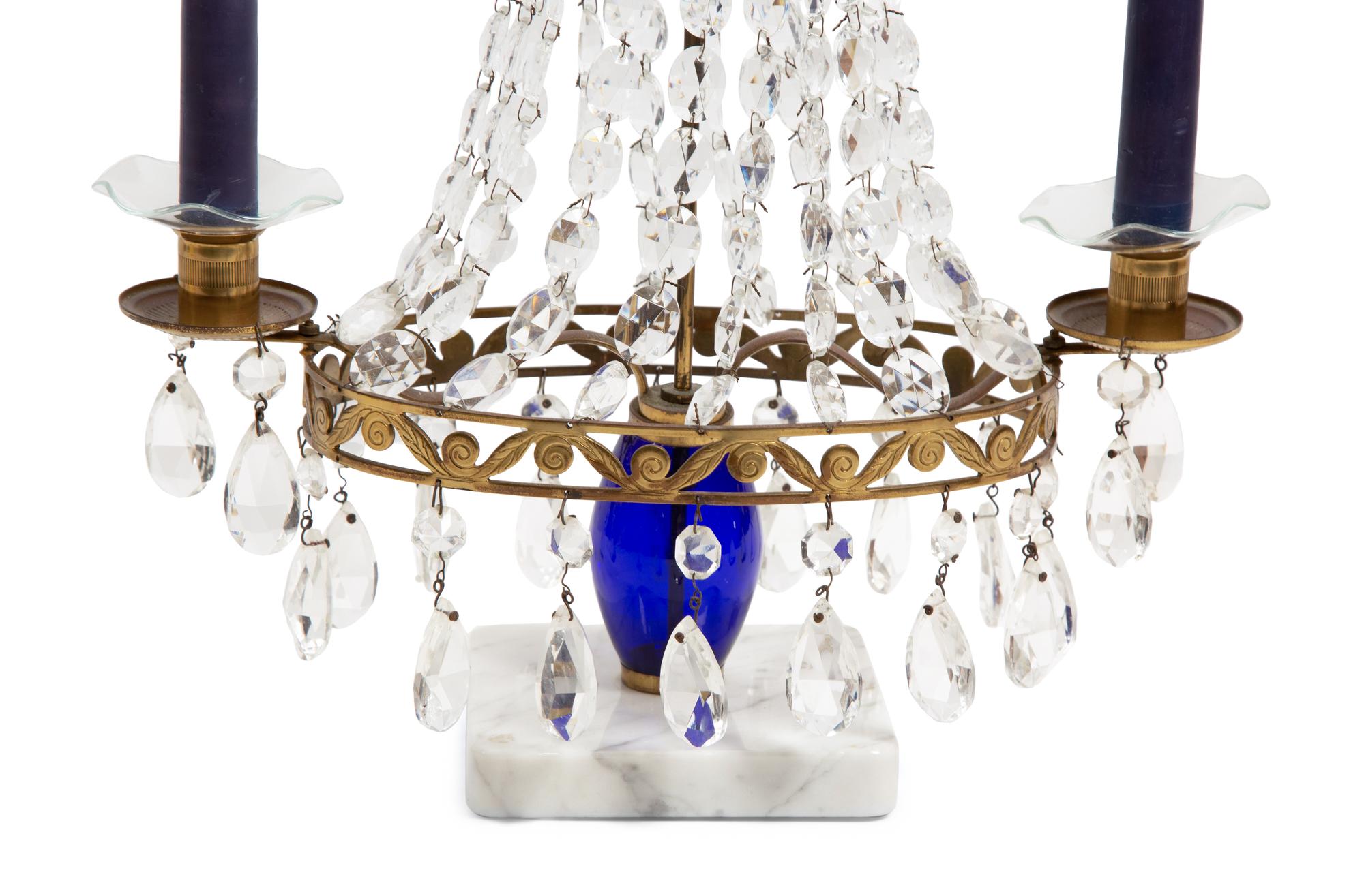 A Swedish Neoclassical Gilt Bronze Mounted Cut Glass Two-Light Candelabrum