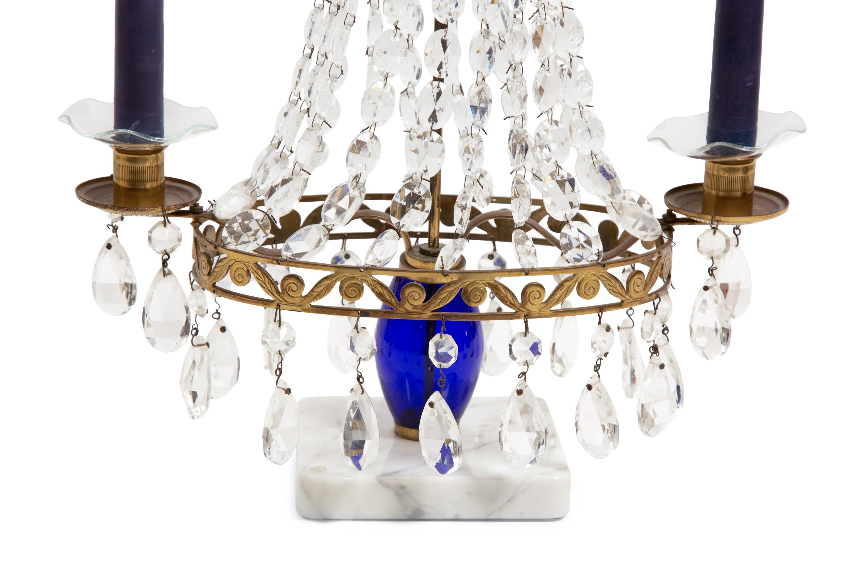 A Swedish Neoclassical Gilt Bronze Mounted Cut Glass Two-Light Candelabrum