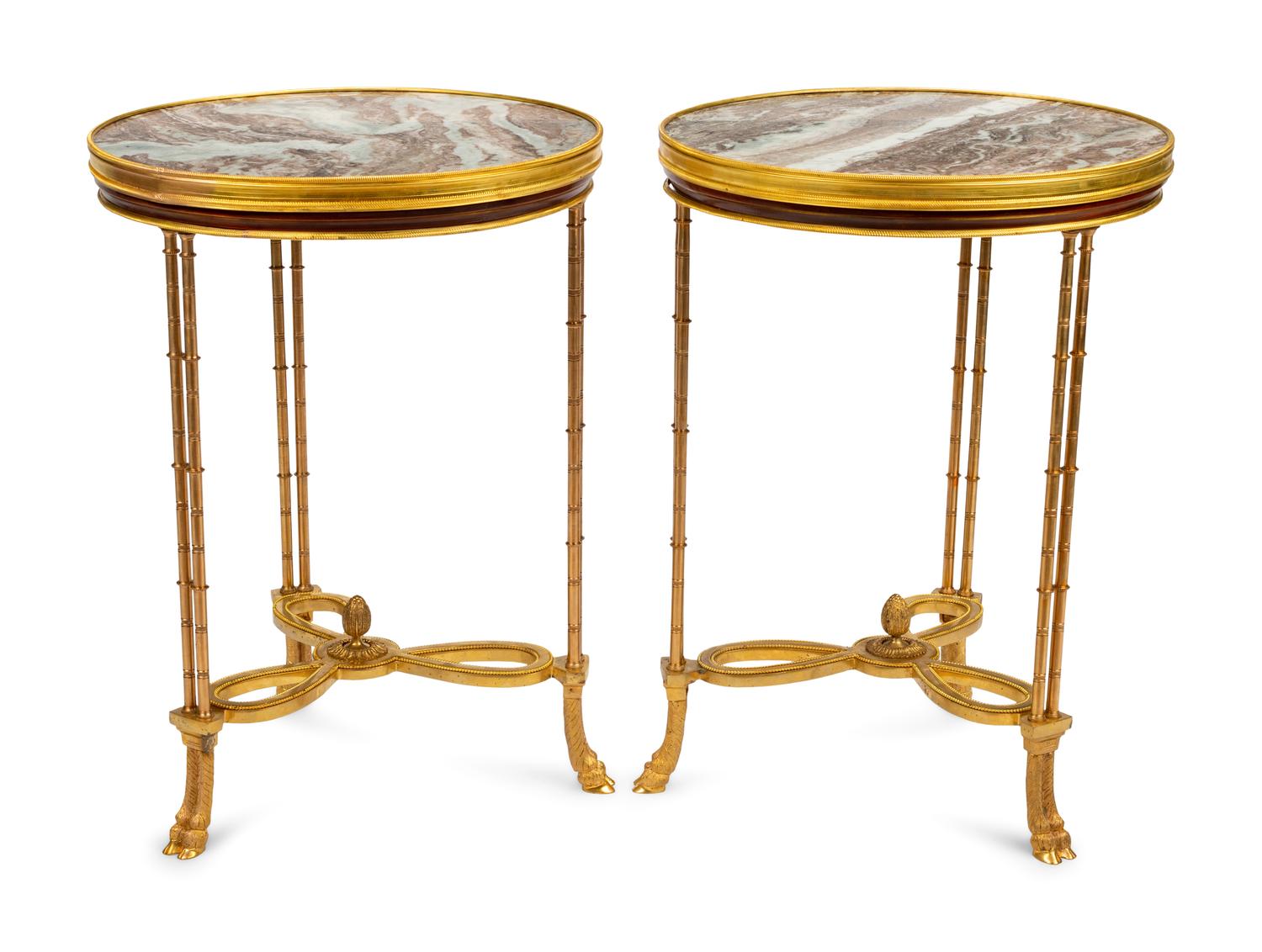 A Pair of Neoclassical Style Gilt Bronze and Marble Tables
