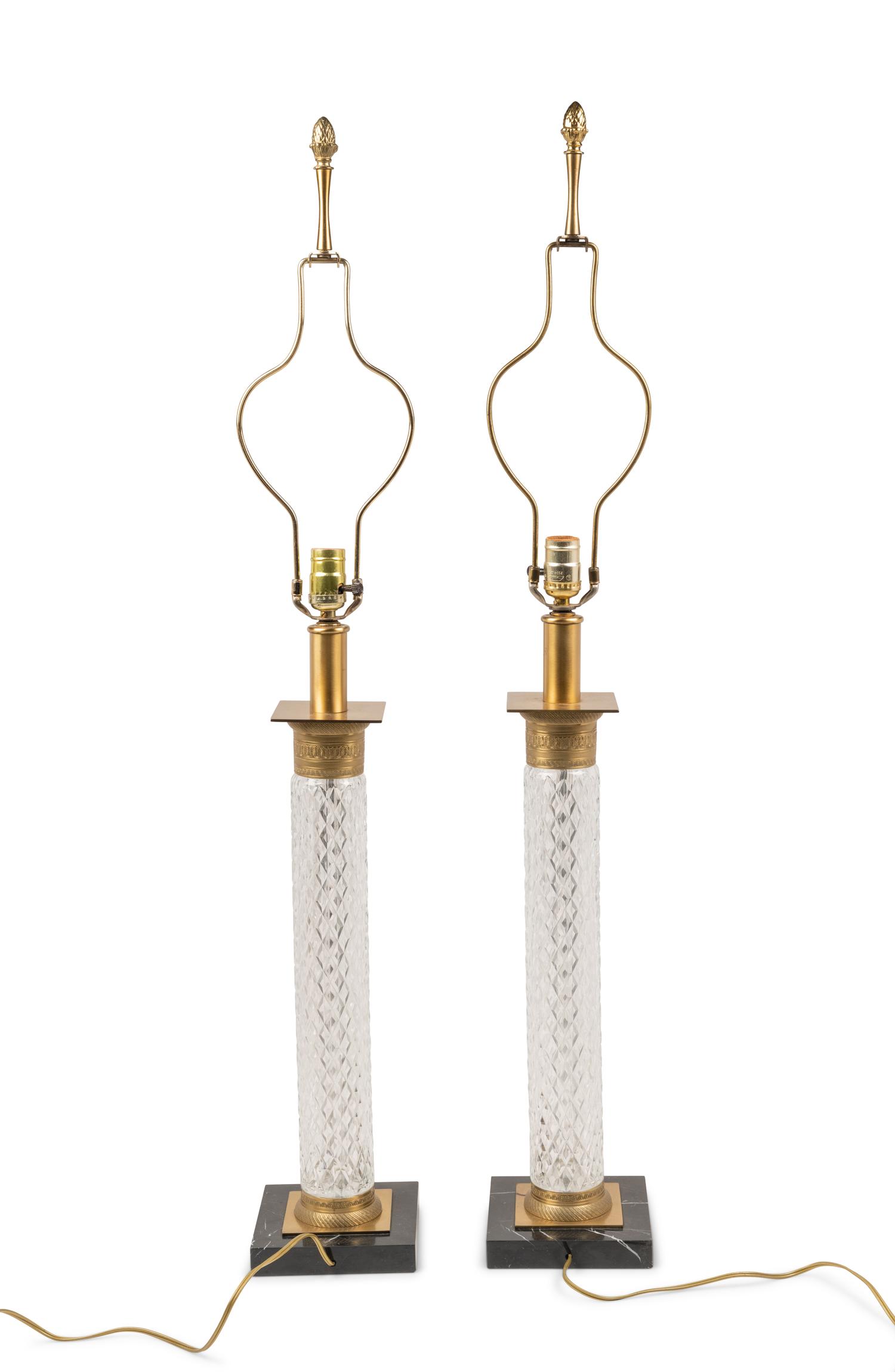 A Pair of Cut Glass Columnar Lamps
