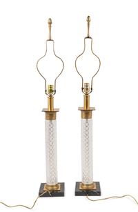 A Pair of Cut Glass Columnar Lamps