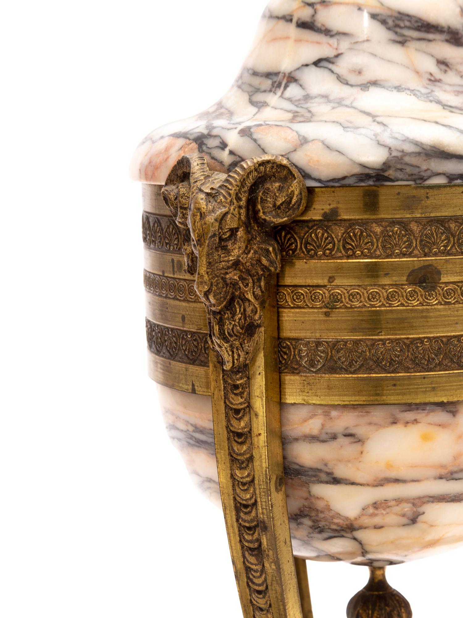 A Pair of Continental Gilt Bronze and Marble Cassolettes