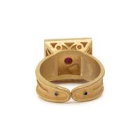 YELLOW GOLD, RUBY, AND ENAMEL RING