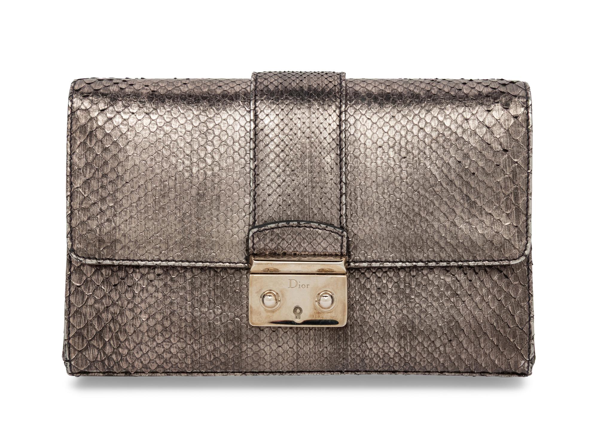 Dior, Metallic Pewter Snakeskin Clutch