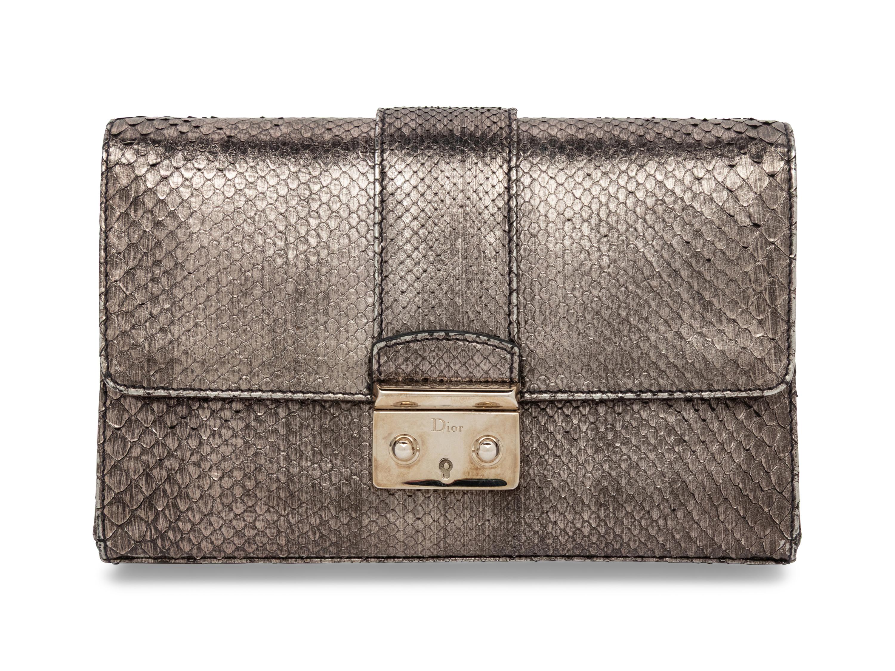 Dior, Metallic Pewter Snakeskin Clutch