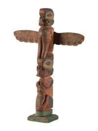 Northwest Coast Polychrome Model Totem Pole