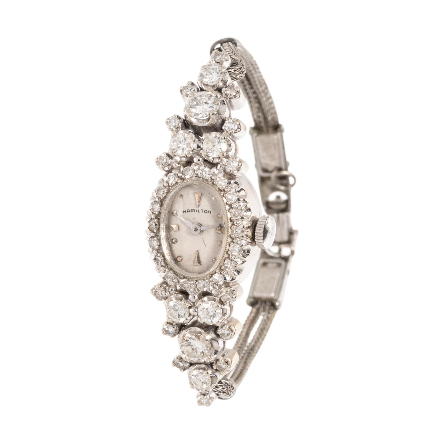 HAMILTON, 14K WHITE GOLD AND DIAMOND WRISTWATCH
