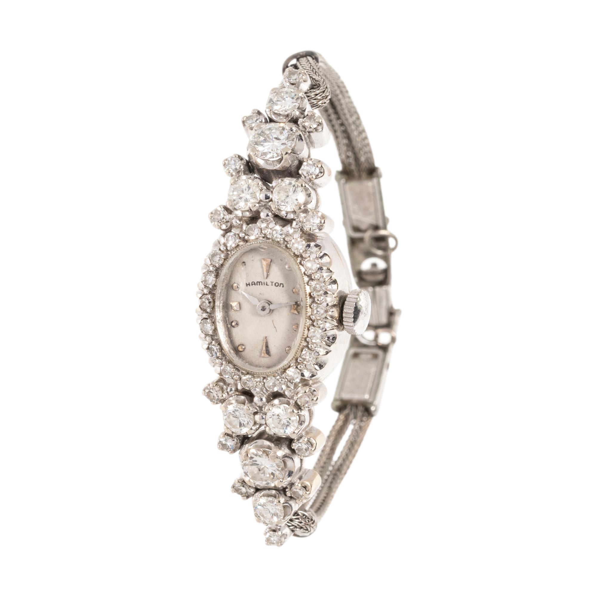 HAMILTON, 14K WHITE GOLD AND DIAMOND WRISTWATCH