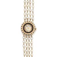 LUCIEN PICCARD, 14K YELLOW GOLD AND CULTURED PEARL WRISTWATCH