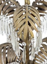 A Neoclassical Brass and Cut-Glass Six-Light Palm-Leaf Ceiling Fixture