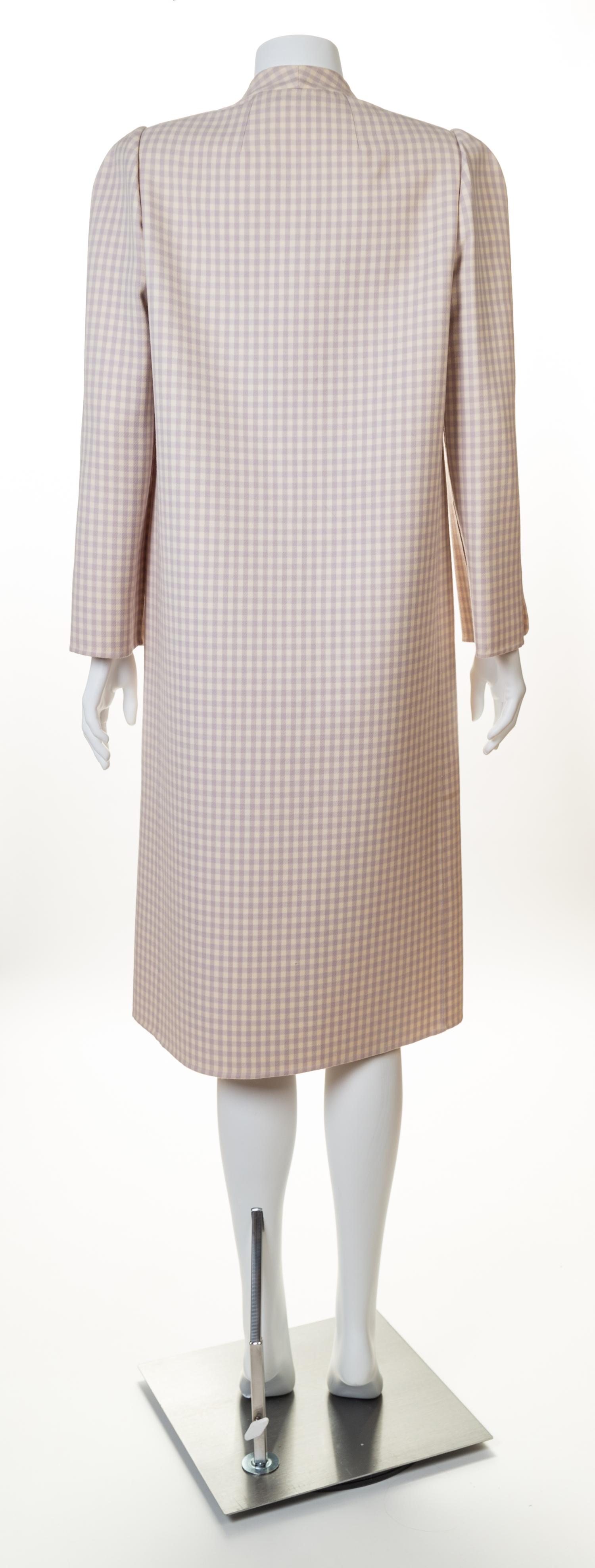 A Halston Lavender and Cream Wool Check Coat, Size 8.