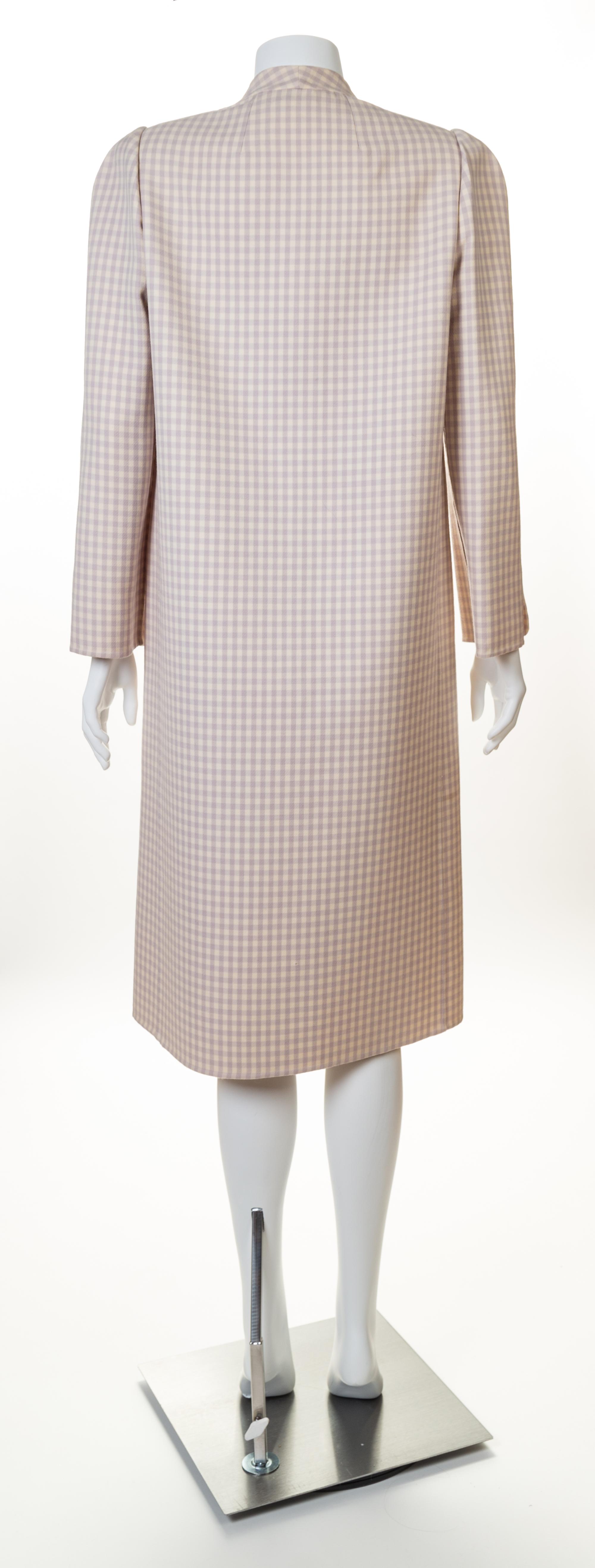 A Halston Lavender and Cream Wool Check Coat, Size 8.