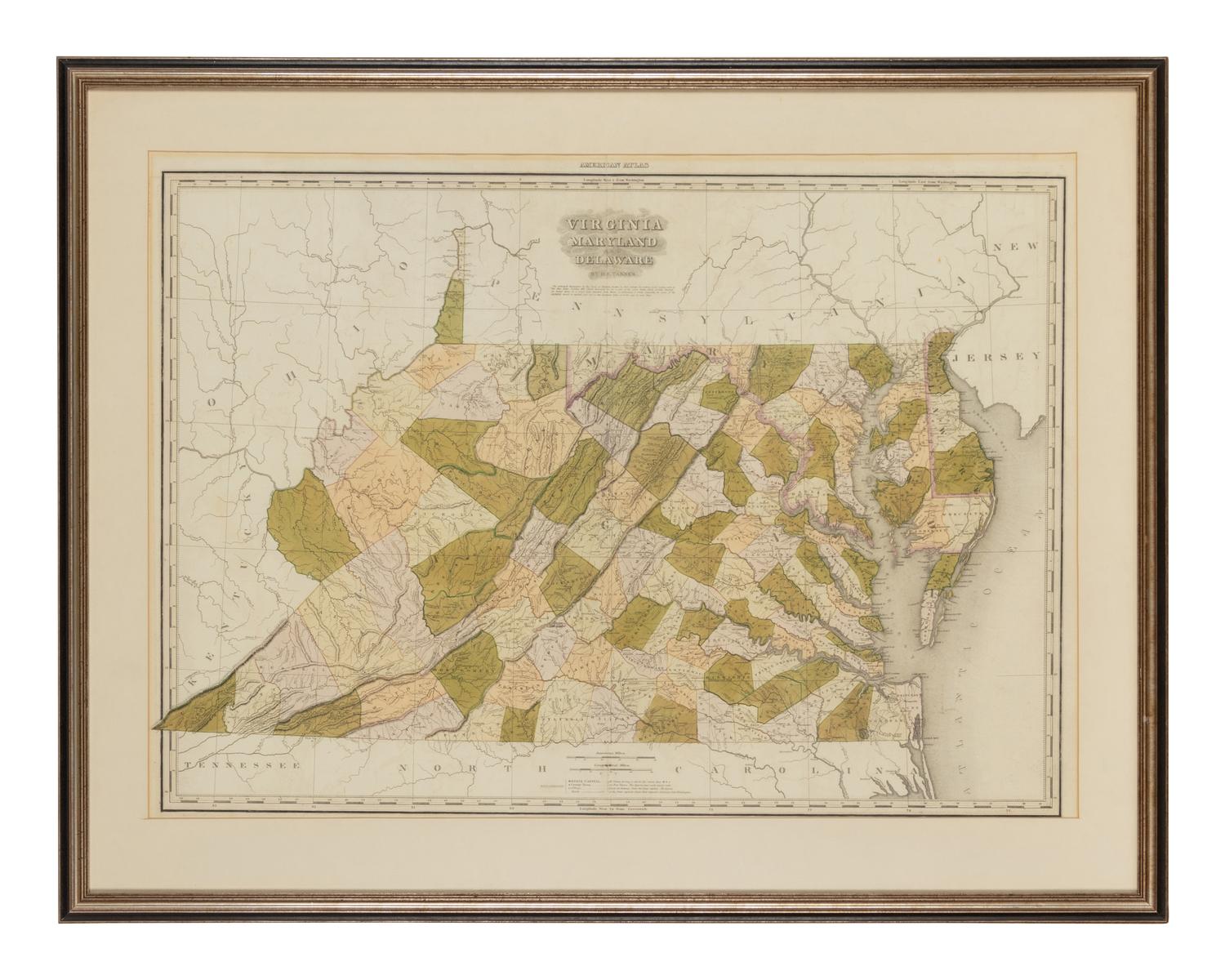 [MAP]. TANNER, Henry Schenck (1786-1858). Virginia, Maryland, Delaware . [Philadelphia, 1825].
