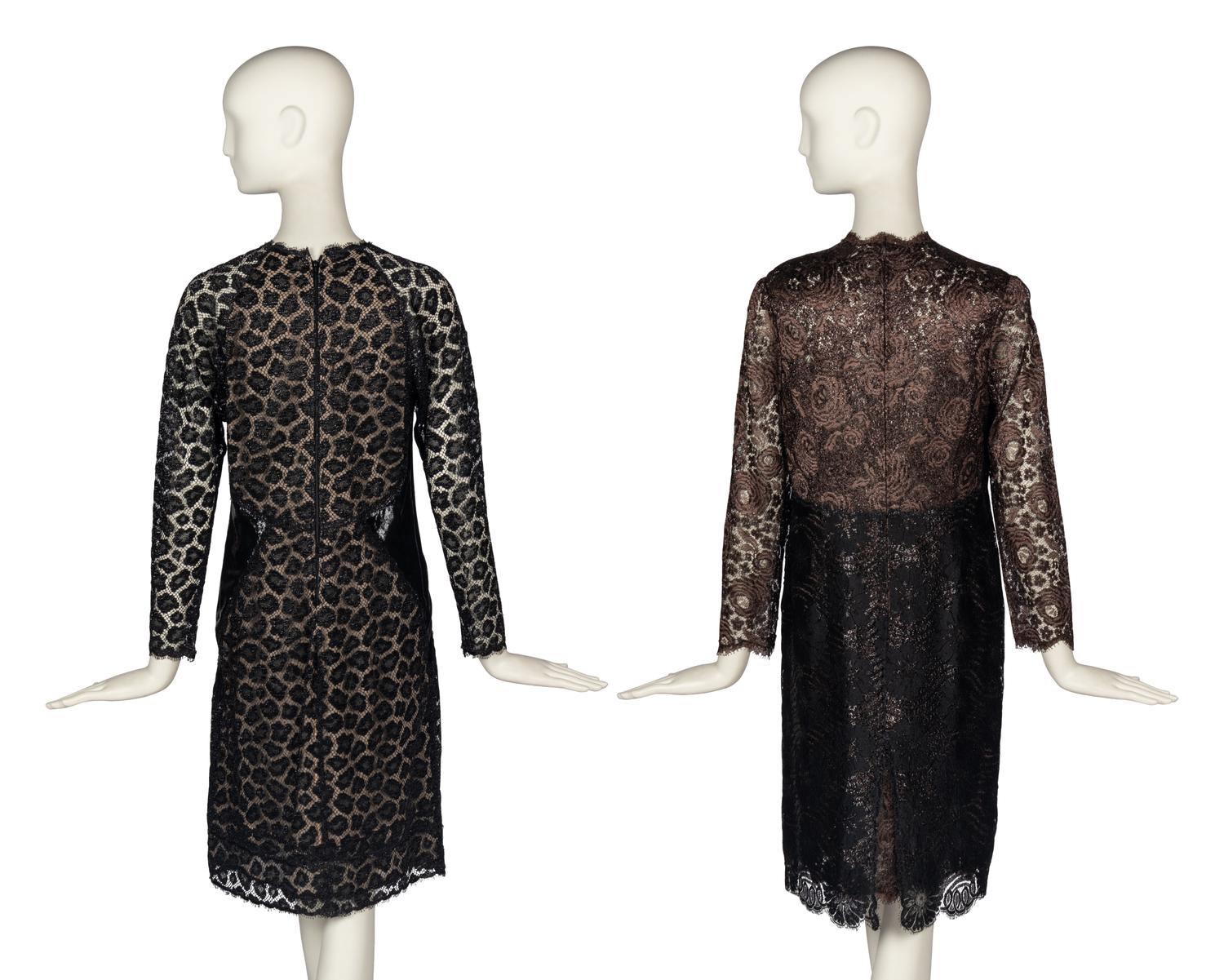 Two Geoffrey Beene Metallic Lace Dresses