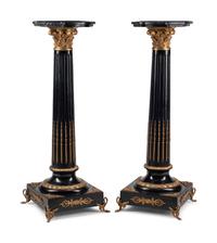 A Pair of Continental Painted and Parcel Gilt Marble-Top Pedestals