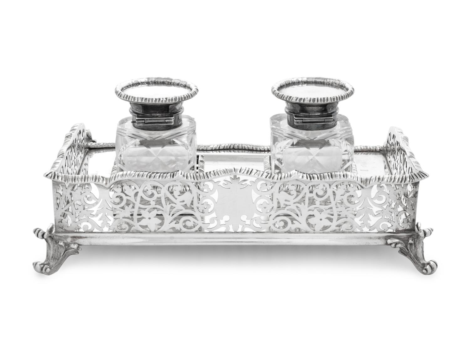 An Edwardian Silver and Cut Glass Ink Stand
