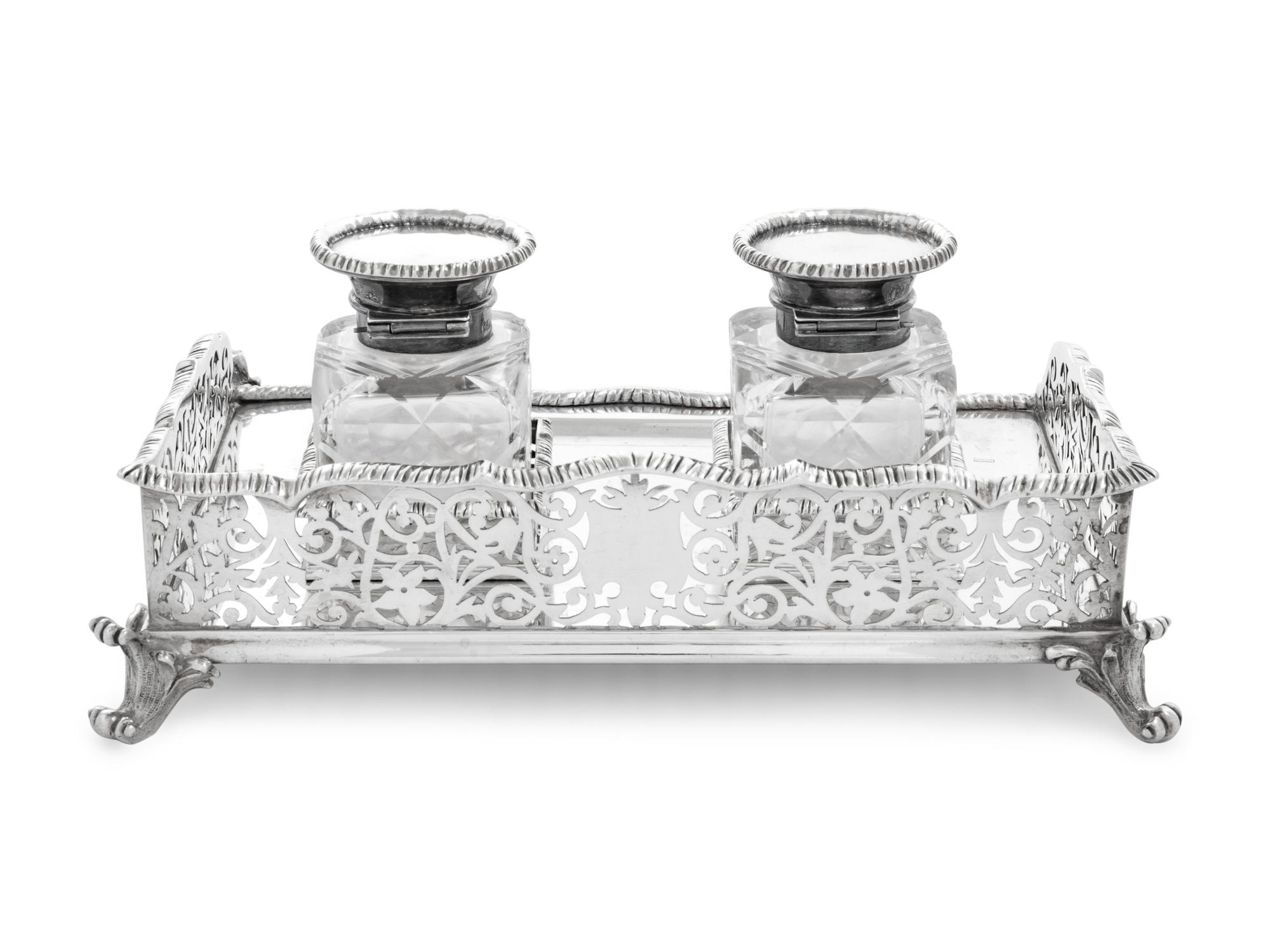 An Edwardian Silver and Cut Glass Ink Stand