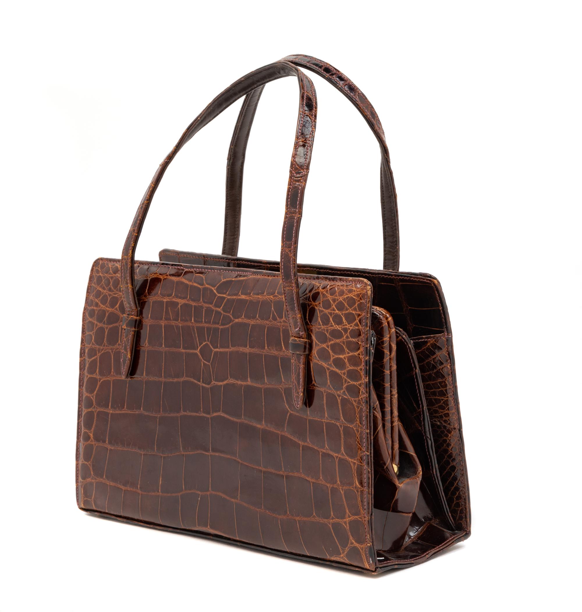 A Lucille de Paris Brown Crocodile Bag, 1950-70s