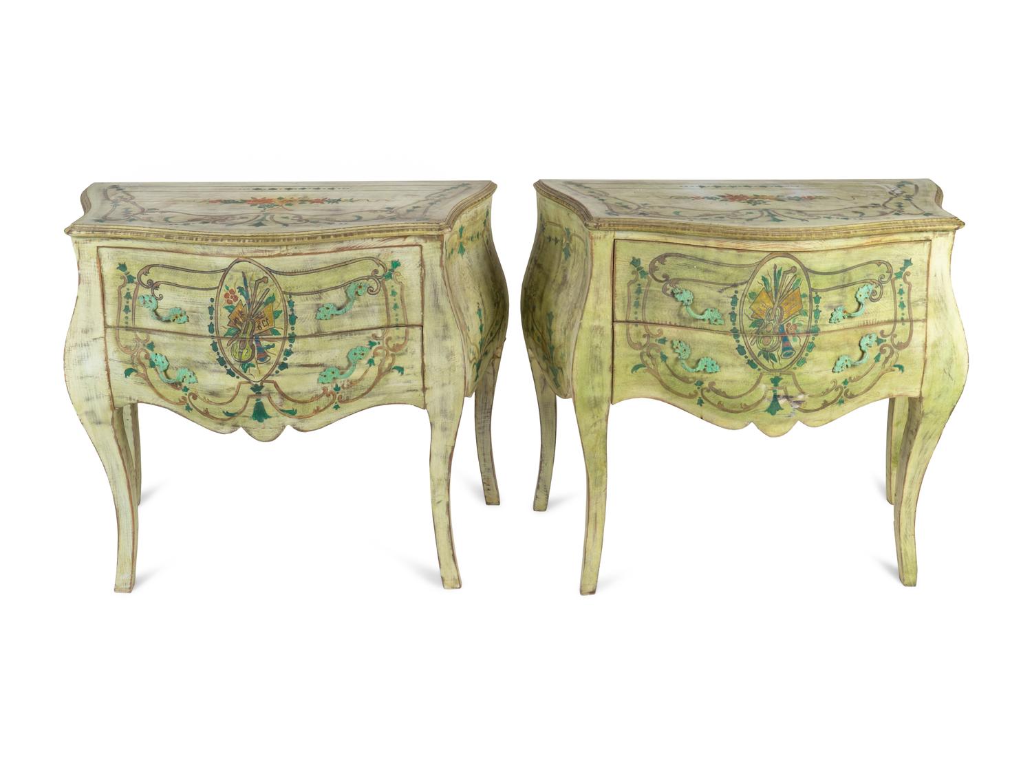 A Pair of Italian Rococo Style Painted Commodes — 20TH CENTURY