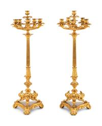 A Pair of Charles X Gilt Bronze Six-Light Candelabra