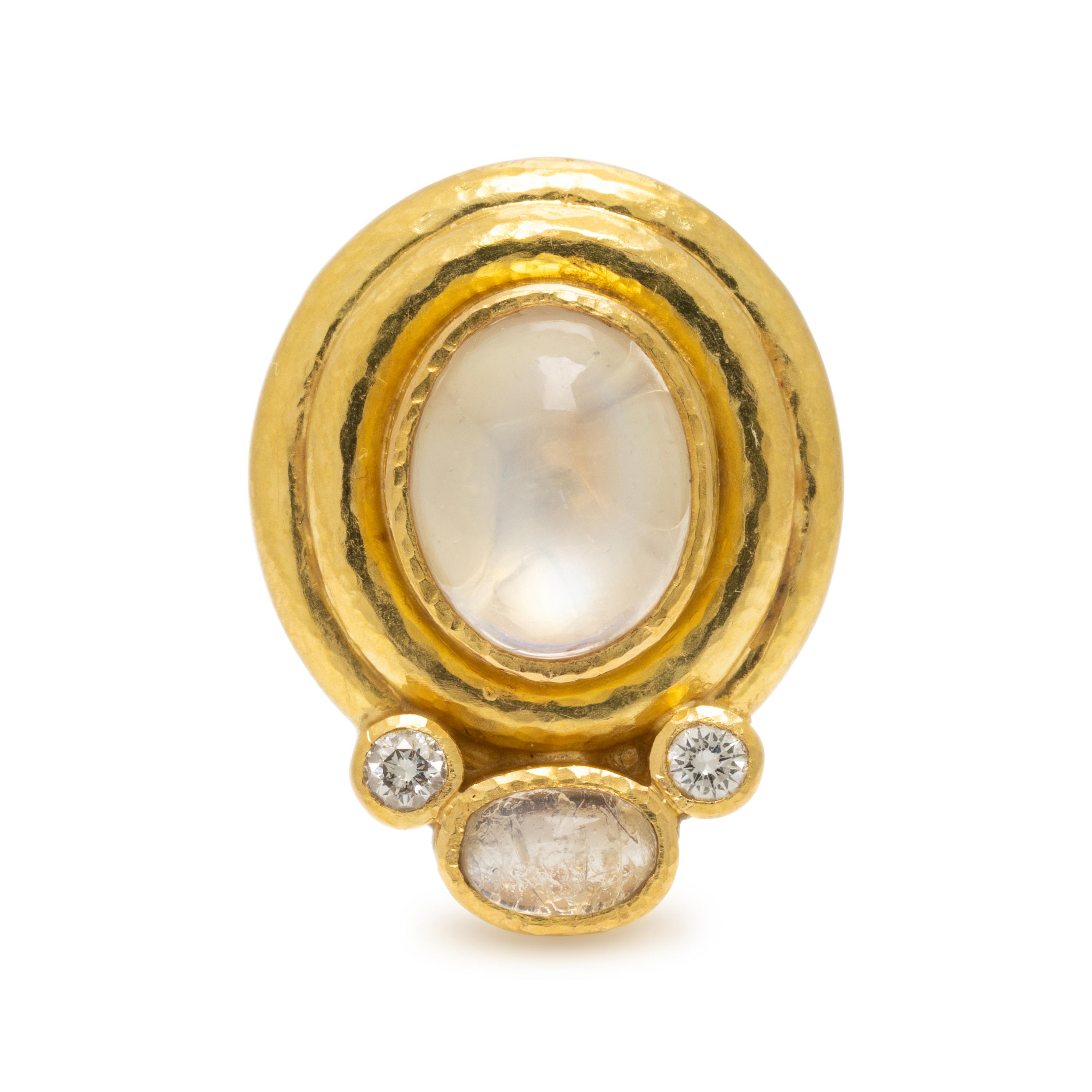 Elizabeth Locke, A Single Moonstone, Diamond, and Yellow Gold Earring