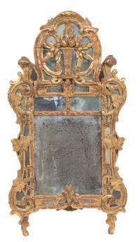 A Continental Carved Giltwood Mirror Height 36 x width 19 1/2 inches. — EARLY 19TH CENTURY