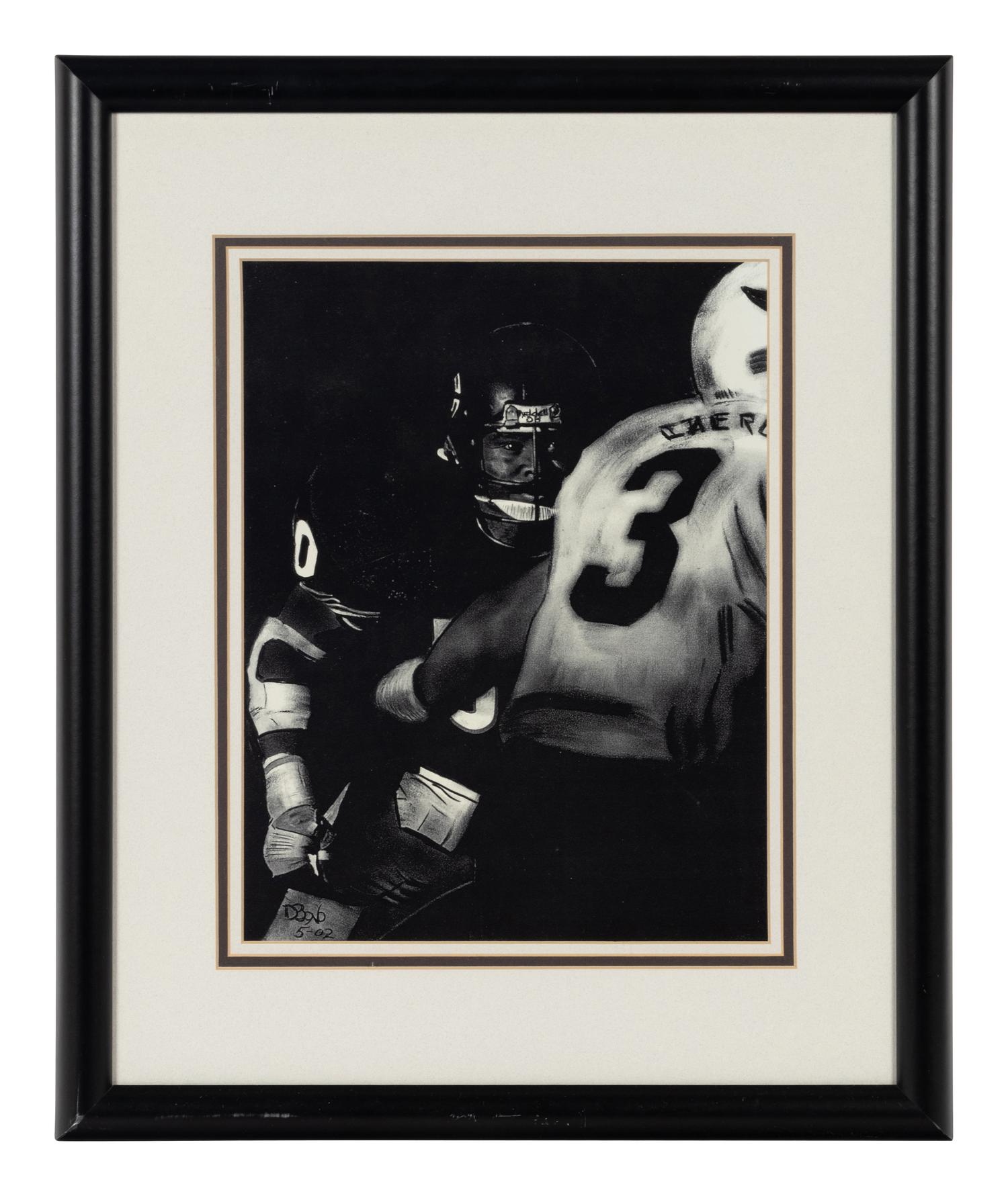 A Group of Nine Artworks of Various Football Players Formerly Displayed at Mike Ditka’s Restaurant