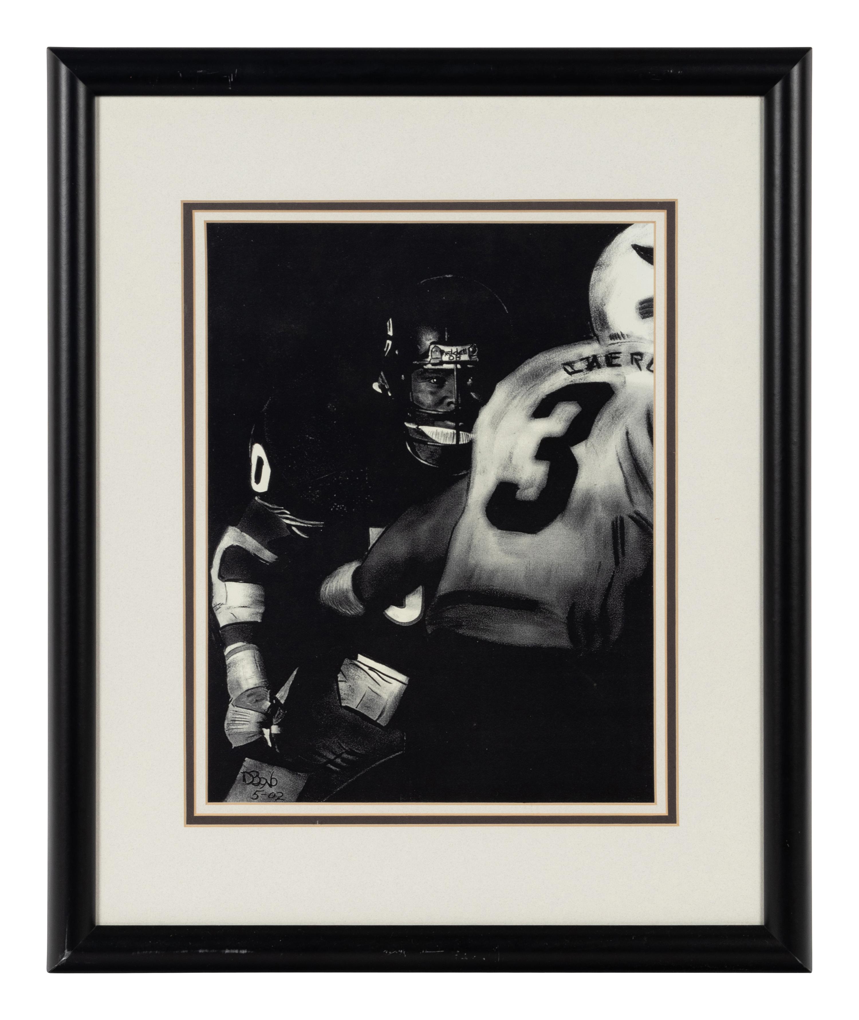 A Group of Nine Artworks of Various Football Players Formerly Displayed at Mike Ditka’s Restaurant