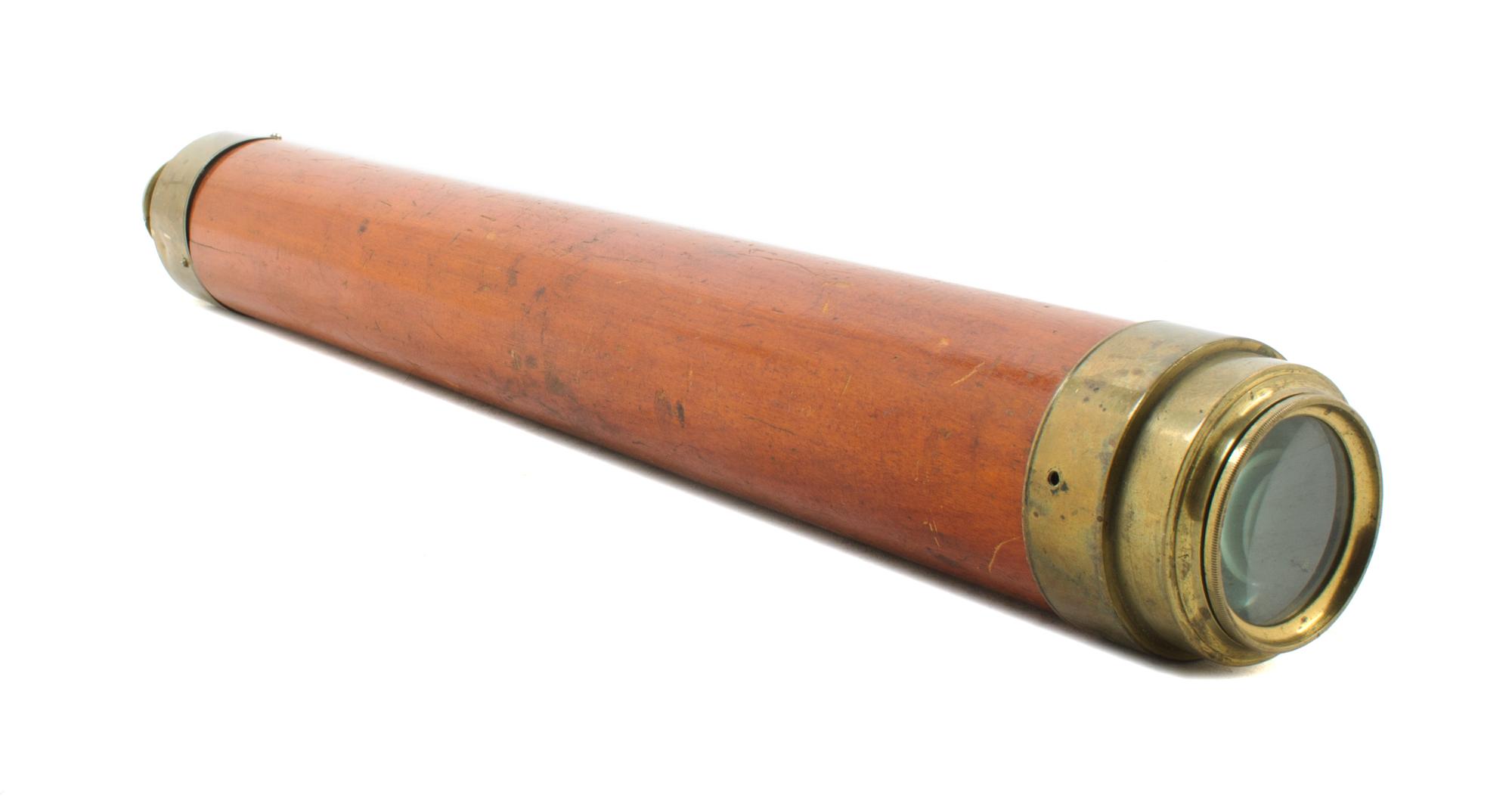A 1 1/2 Inch English Mahogany Body Two-Draw Hand Telescope Length 20 inches (closed). — ED. BURTON OPTICIAN & CO., LONDON, 19TH CENTURY