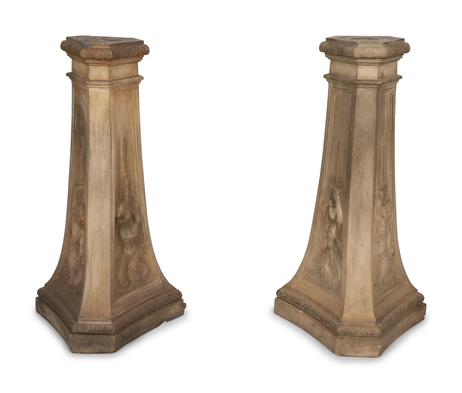 A Pair of Faux Cast Stone Trefoil Base Pedestals