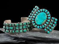 Southwestern-style Sterling Silver and Turquoise Cluster Cuff Bracelets
